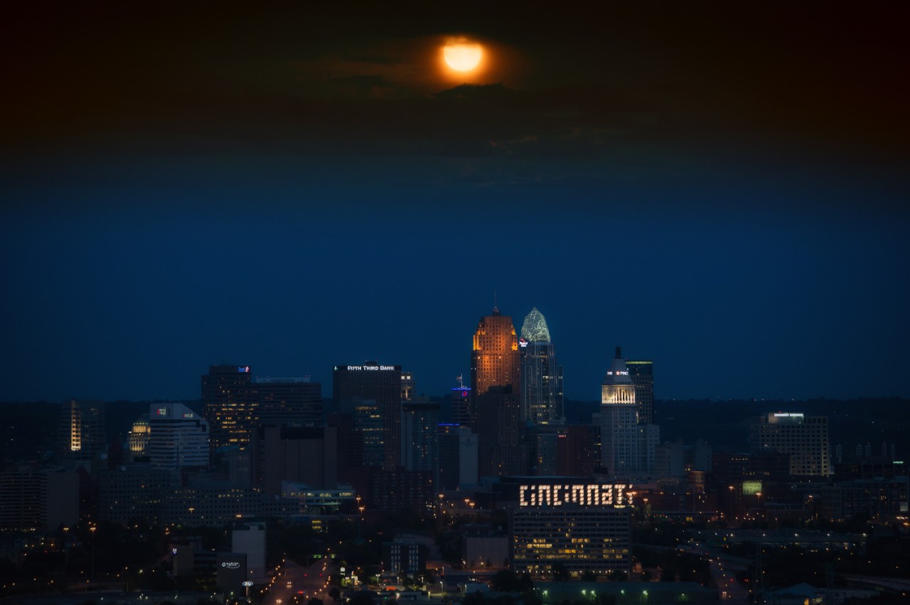 Cincinnati skyline at sunset